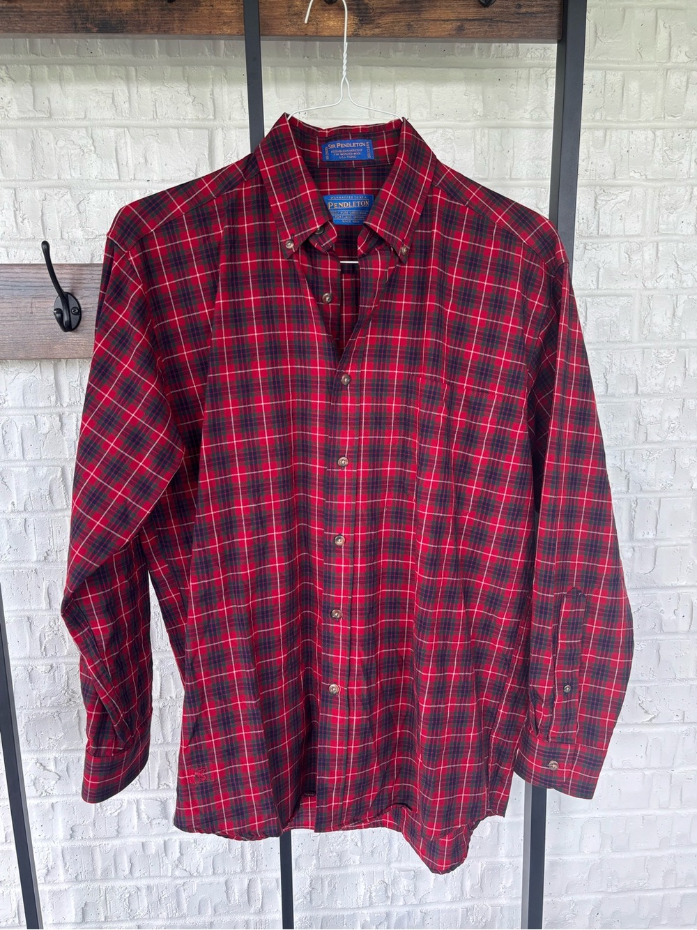 Pendleton Men’s Red and Black Plaid Button-Down Shirt